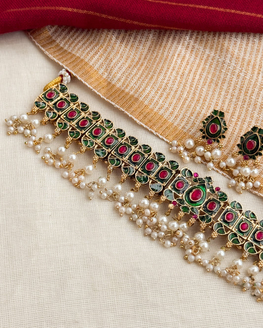 Premium Choker With Pearl Hangings-AN074