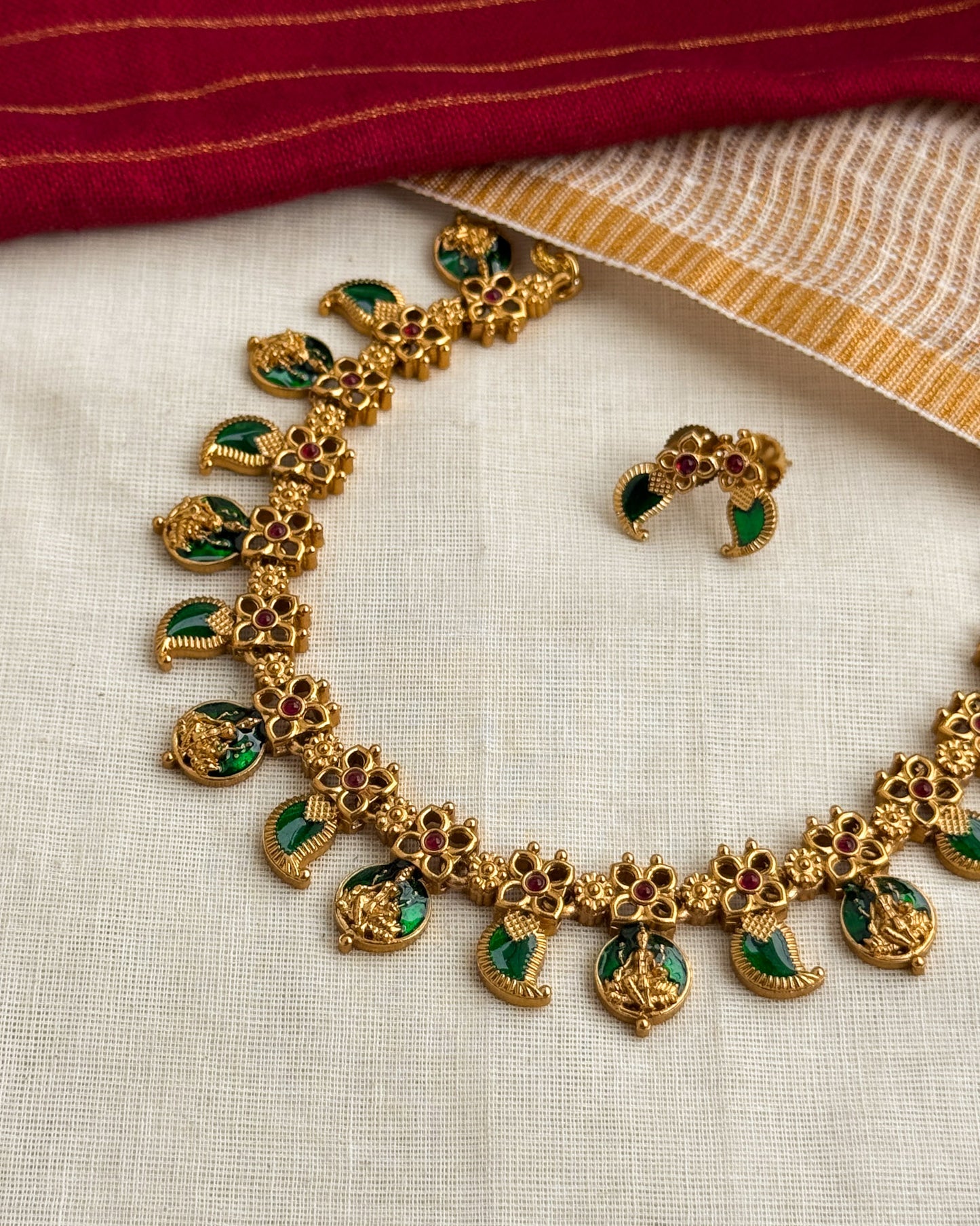 Manga-Coin Enamel Necklace-GREEN-AN084
