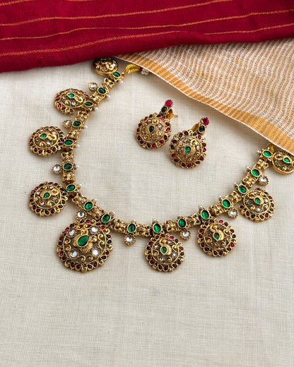 Traditional kempu stone multistone multi pendend necklace-AN081