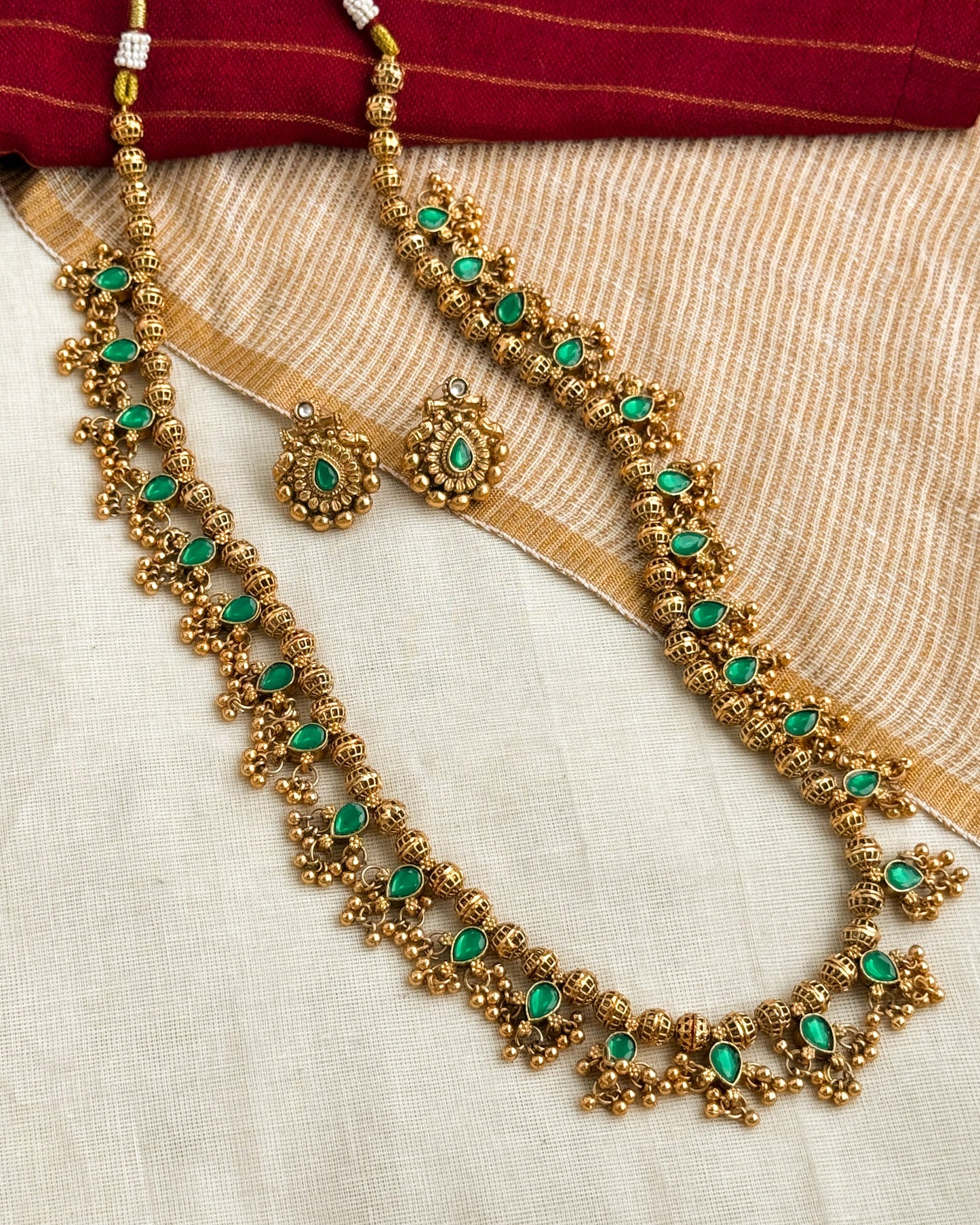 Double sided Traditional Long Haaram -Emerald - AH015