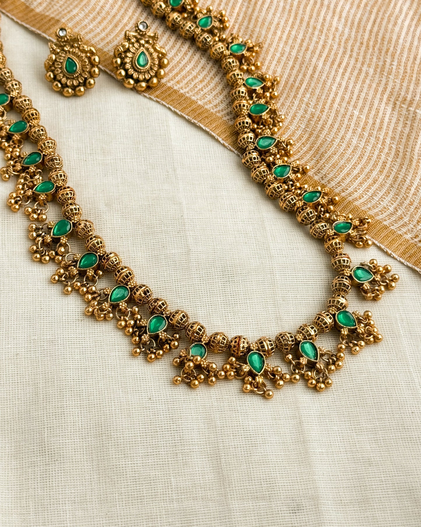 Double sided Traditional Long Haaram -Emerald - AH015