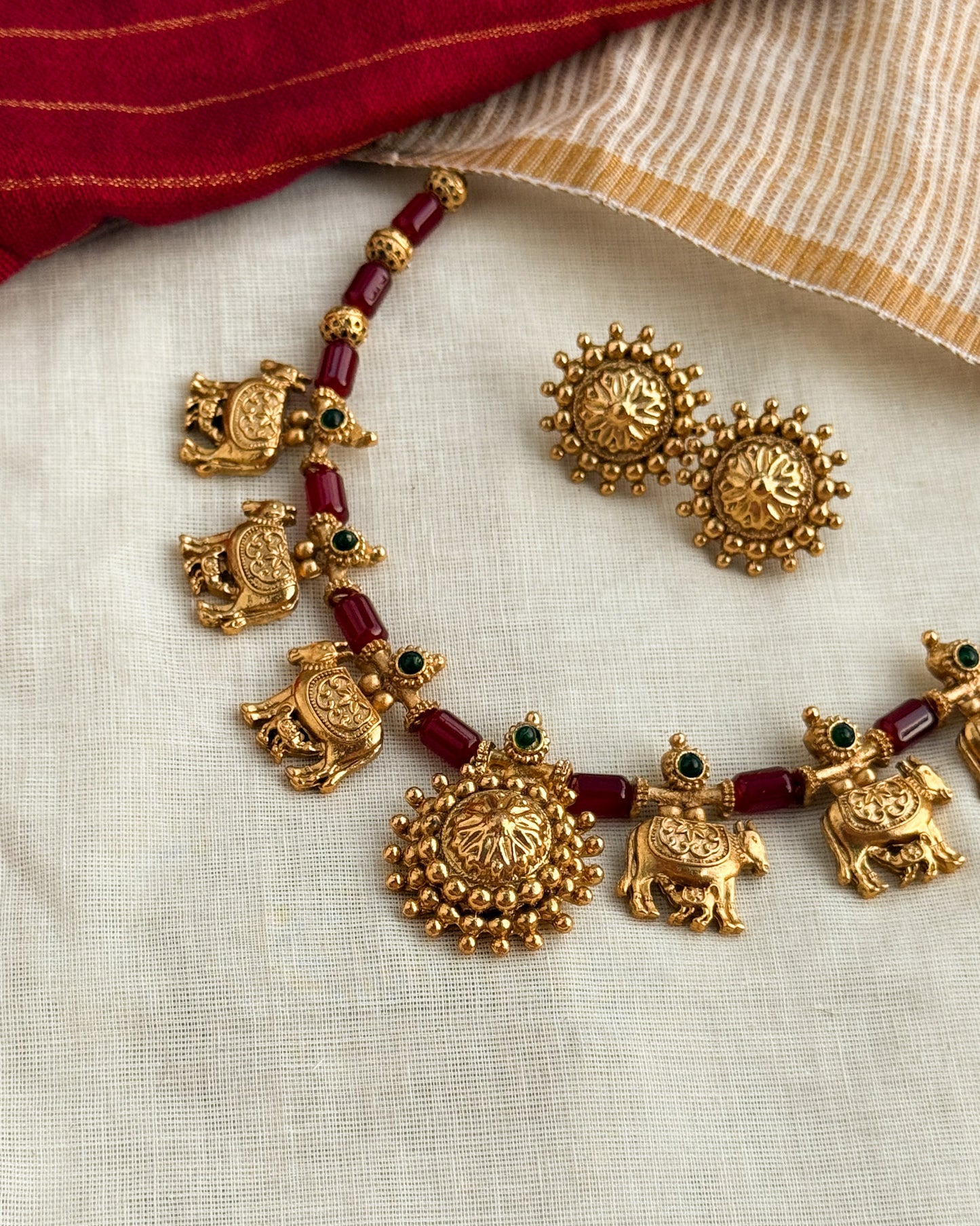 Auspicious Kamadhenu Necklace-RED-AN054