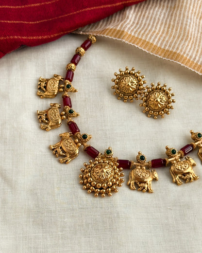 Auspicious Kamadhenu Necklace-RED-AN054