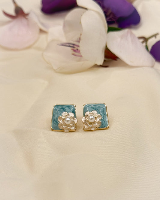 Floral Earrings-Pastel Blue