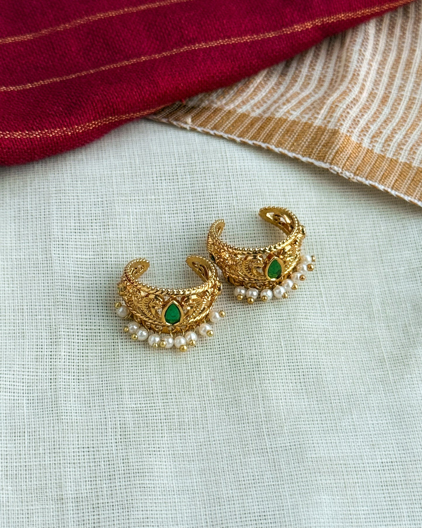 Golden Earcuff/Bugadi with Pearl Hangings-AE005