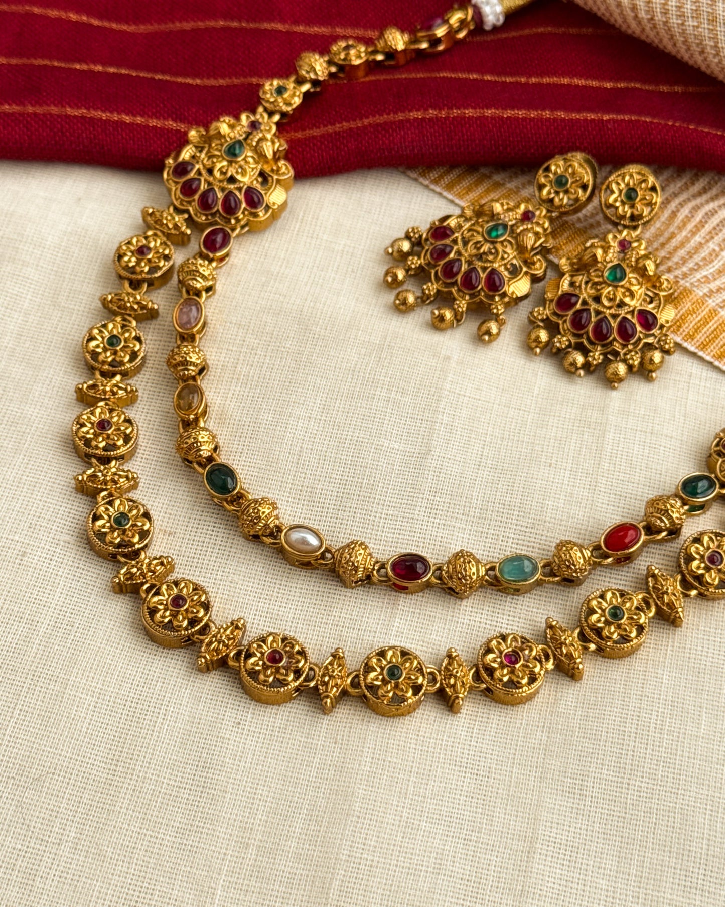 Double Layer Navaratna Necklace-AN076
