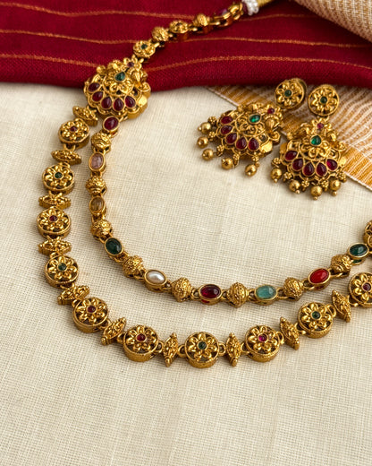 Double Layer Navaratna Necklace-AN076