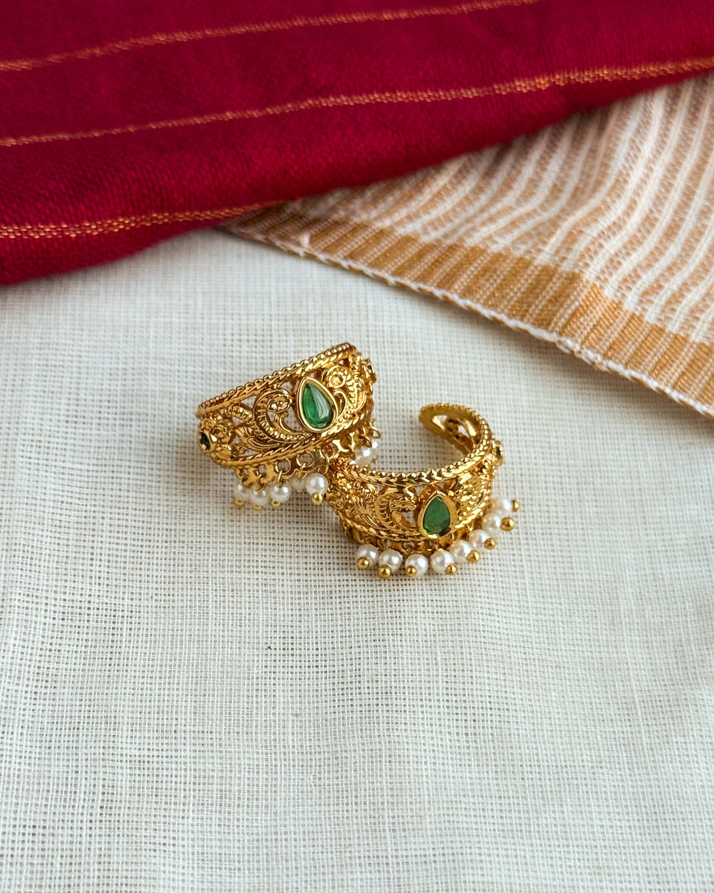 Golden Earcuff/Bugadi with Pearl Hangings-AE005