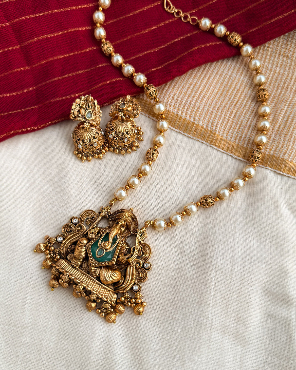 Premium Ganesha Pearl Haaram-AH014