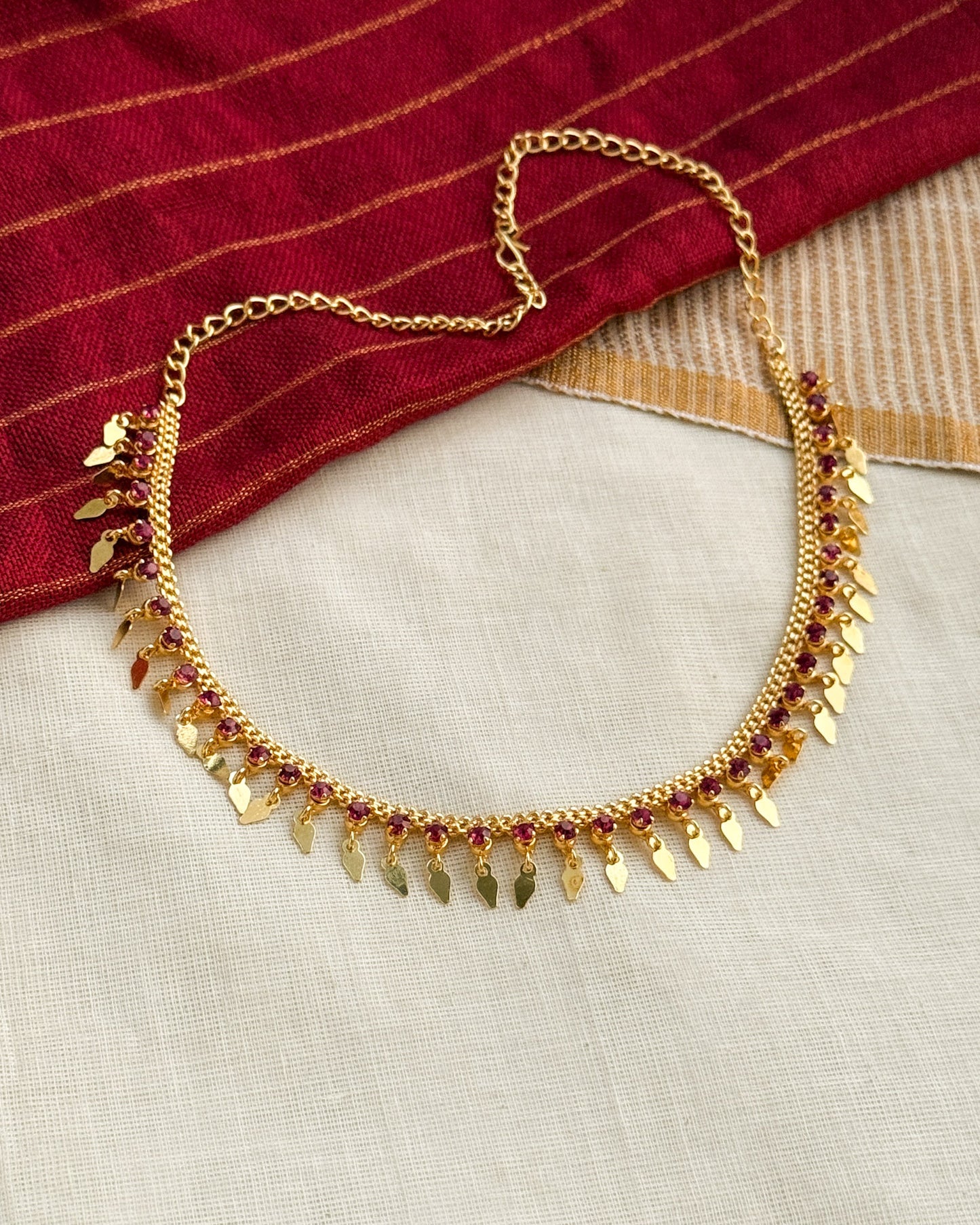 Gold Plated Premium Ilakkathali with Ruby stone-AN048
