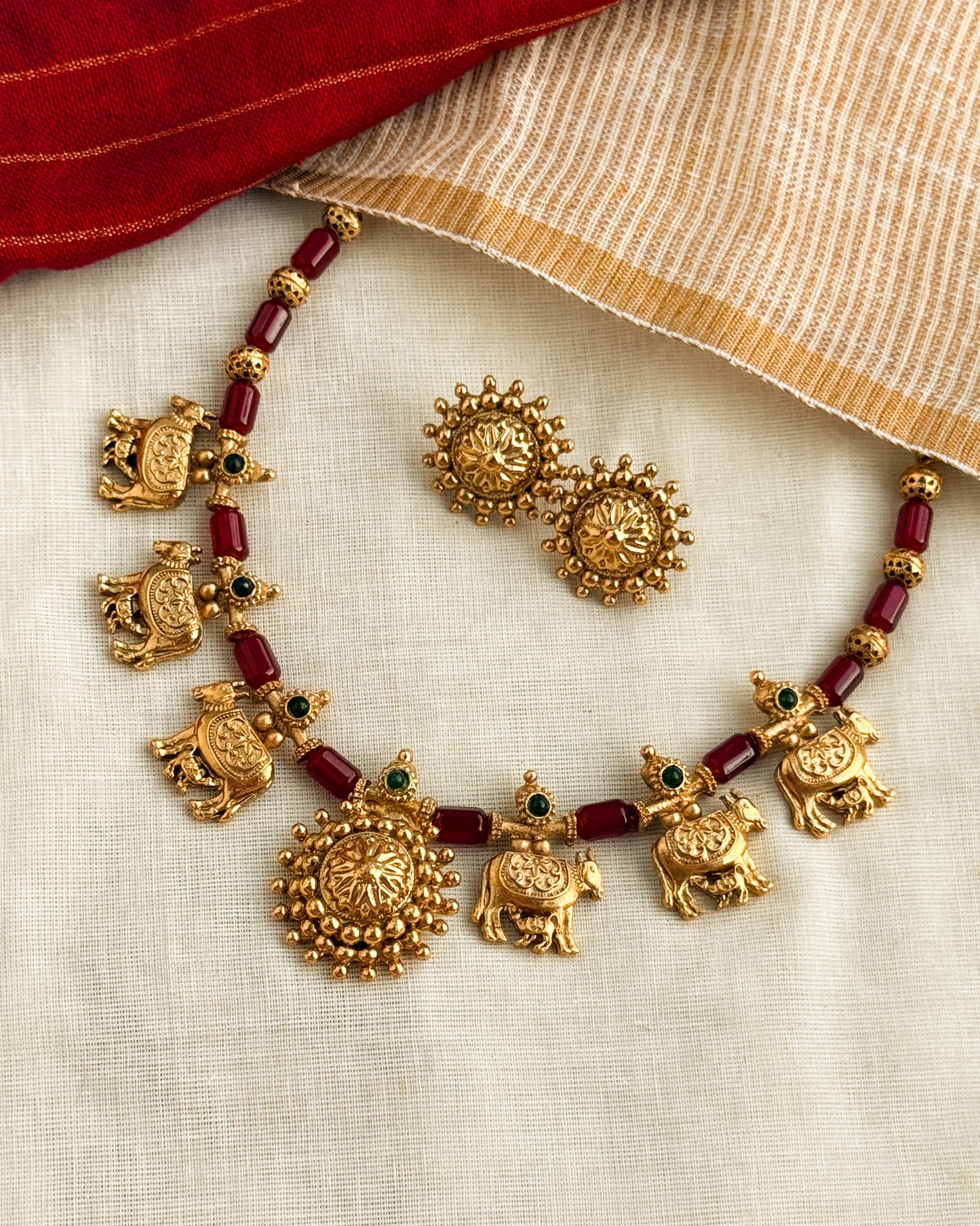 Auspicious Kamadhenu Necklace-RED-AN054