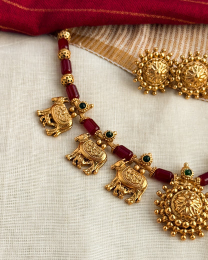 Auspicious Kamadhenu Necklace-RED-AN054