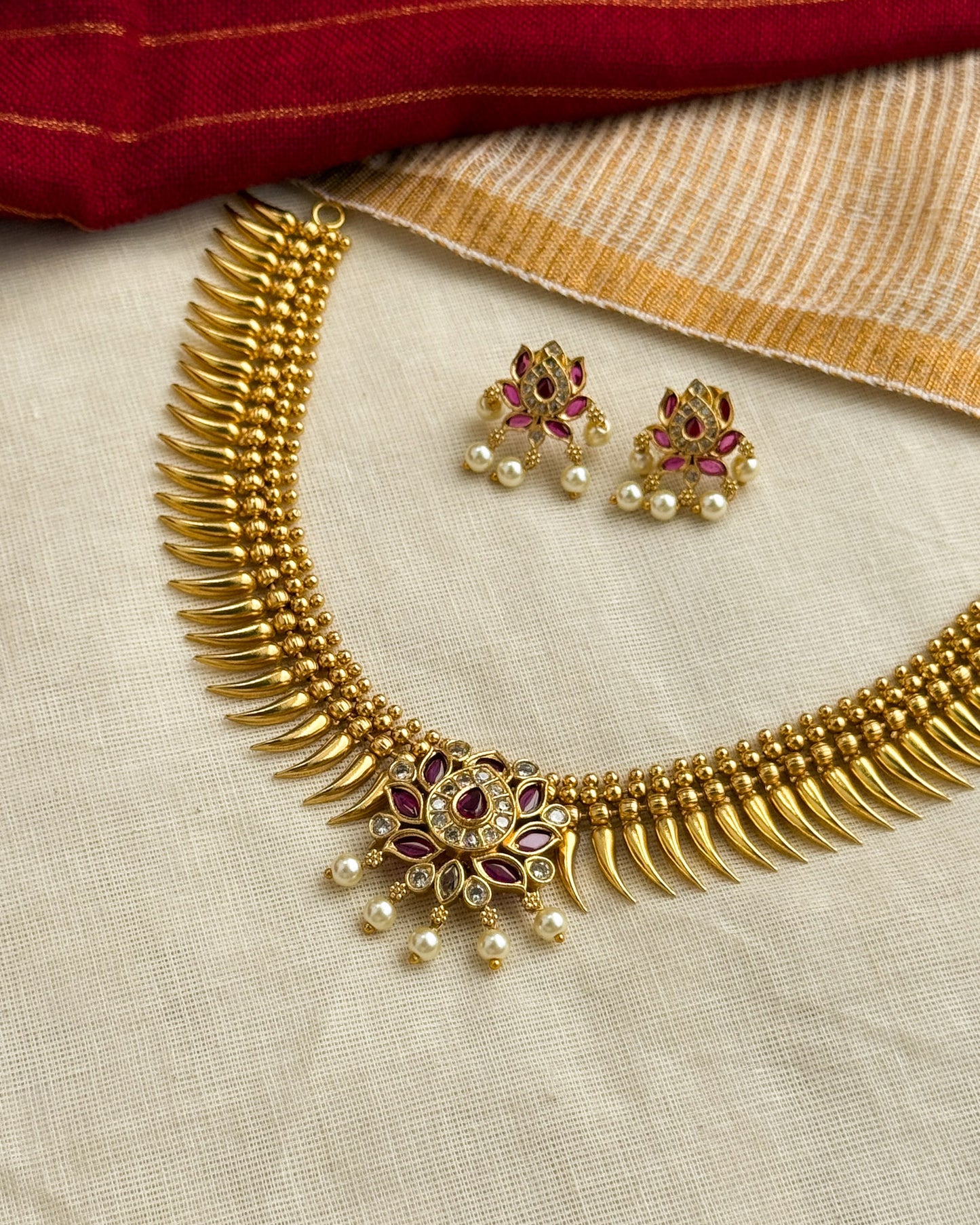 Gold Replica Mullamottu Necklace-AN065
