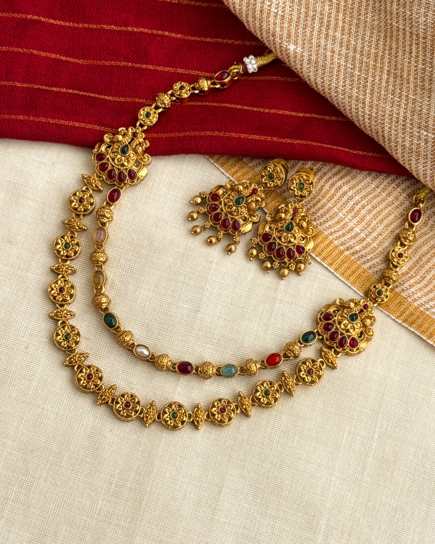 Double Layer Navaratna Necklace-AN076