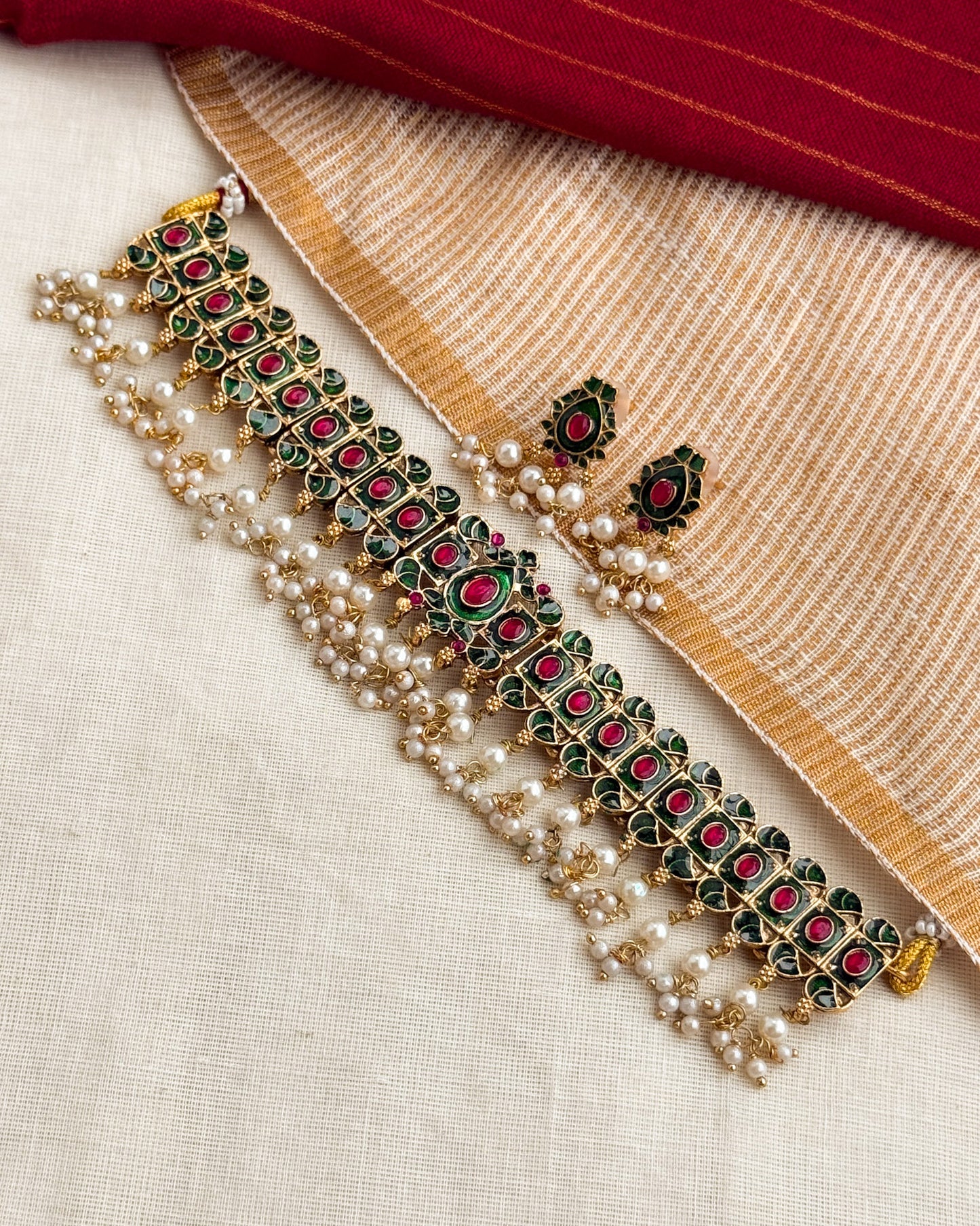 Premium Choker With Pearl Hangings-AN074