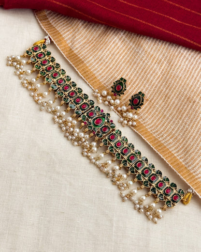 Premium Choker With Pearl Hangings-AN074