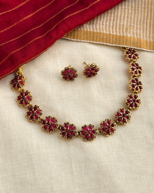 Ruby Floral Necklace-AN038
