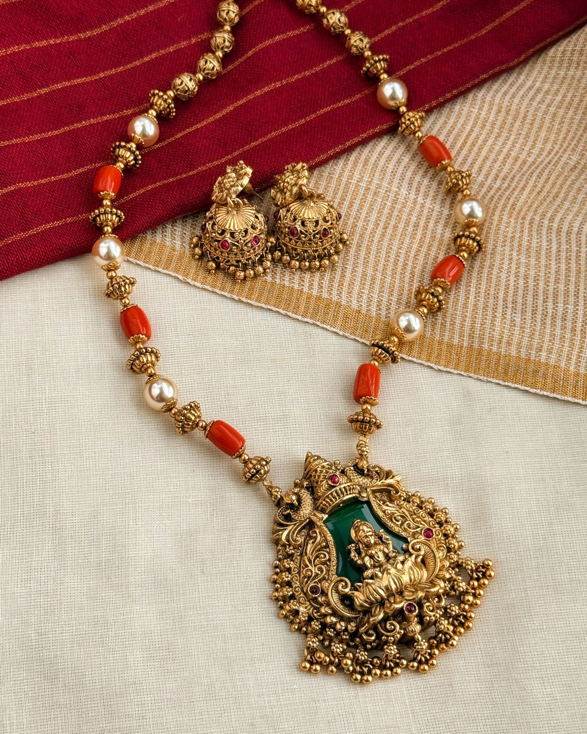 Coral Pearl Lakshmi Haaram-AH023