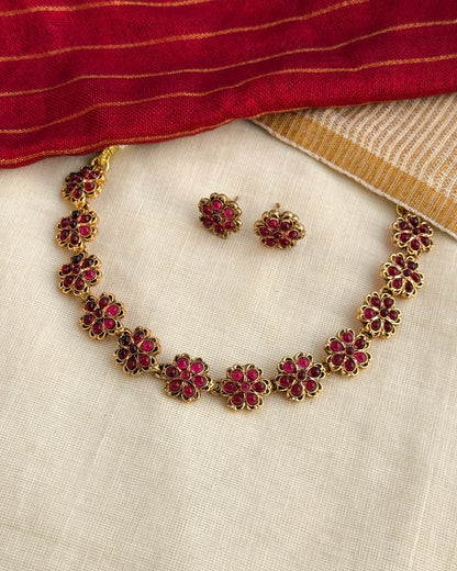 Ruby Floral Necklace-AN038