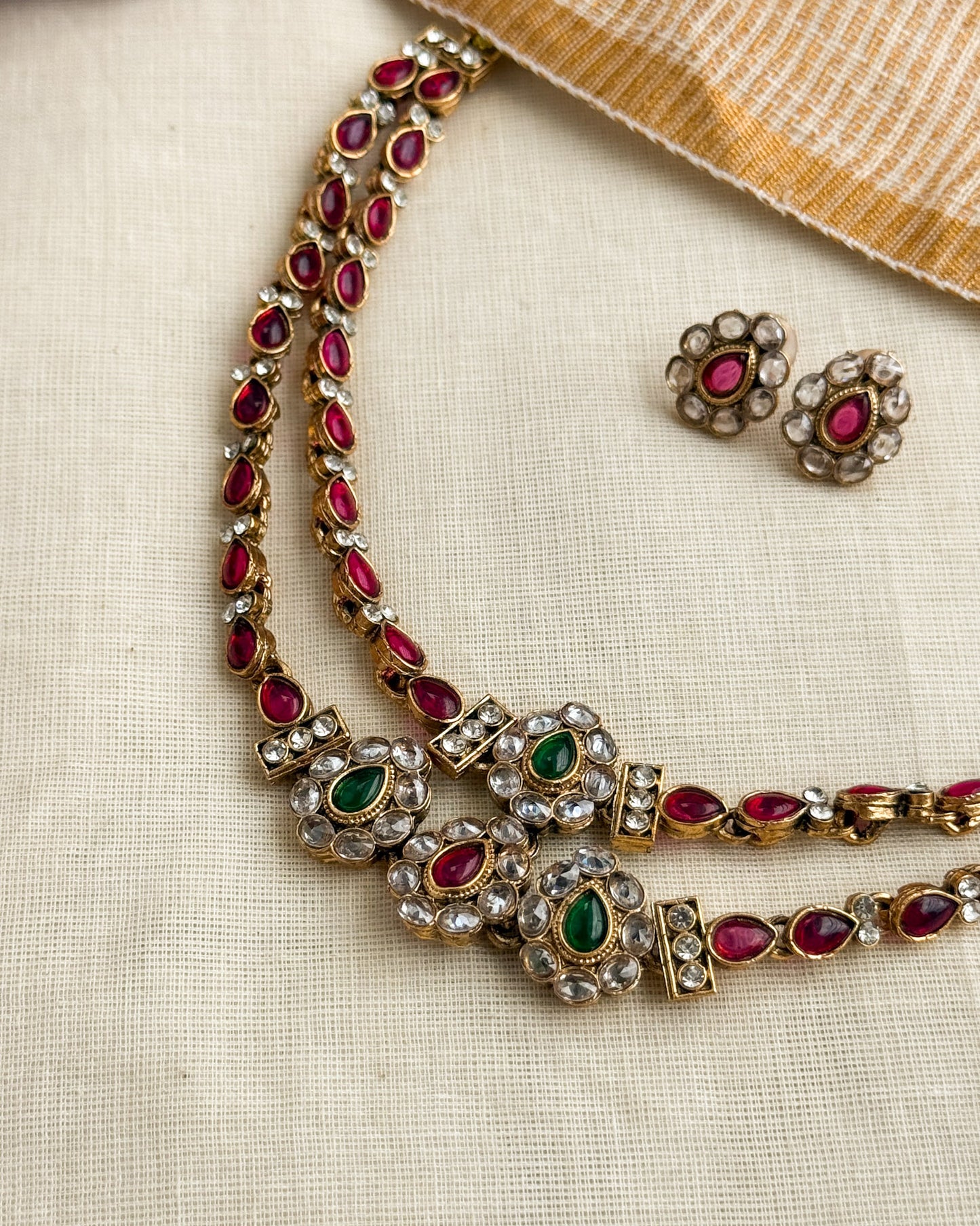 Premium Kundan Double Layer Necklace-AN060