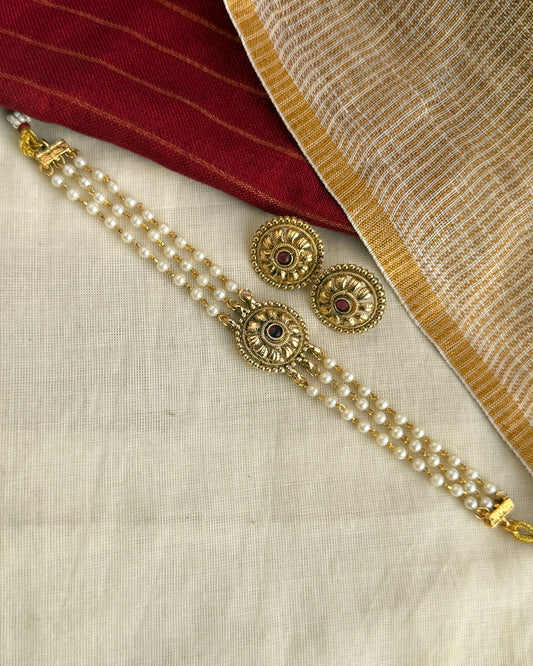 Three Layer Pearl Choker-AN026
