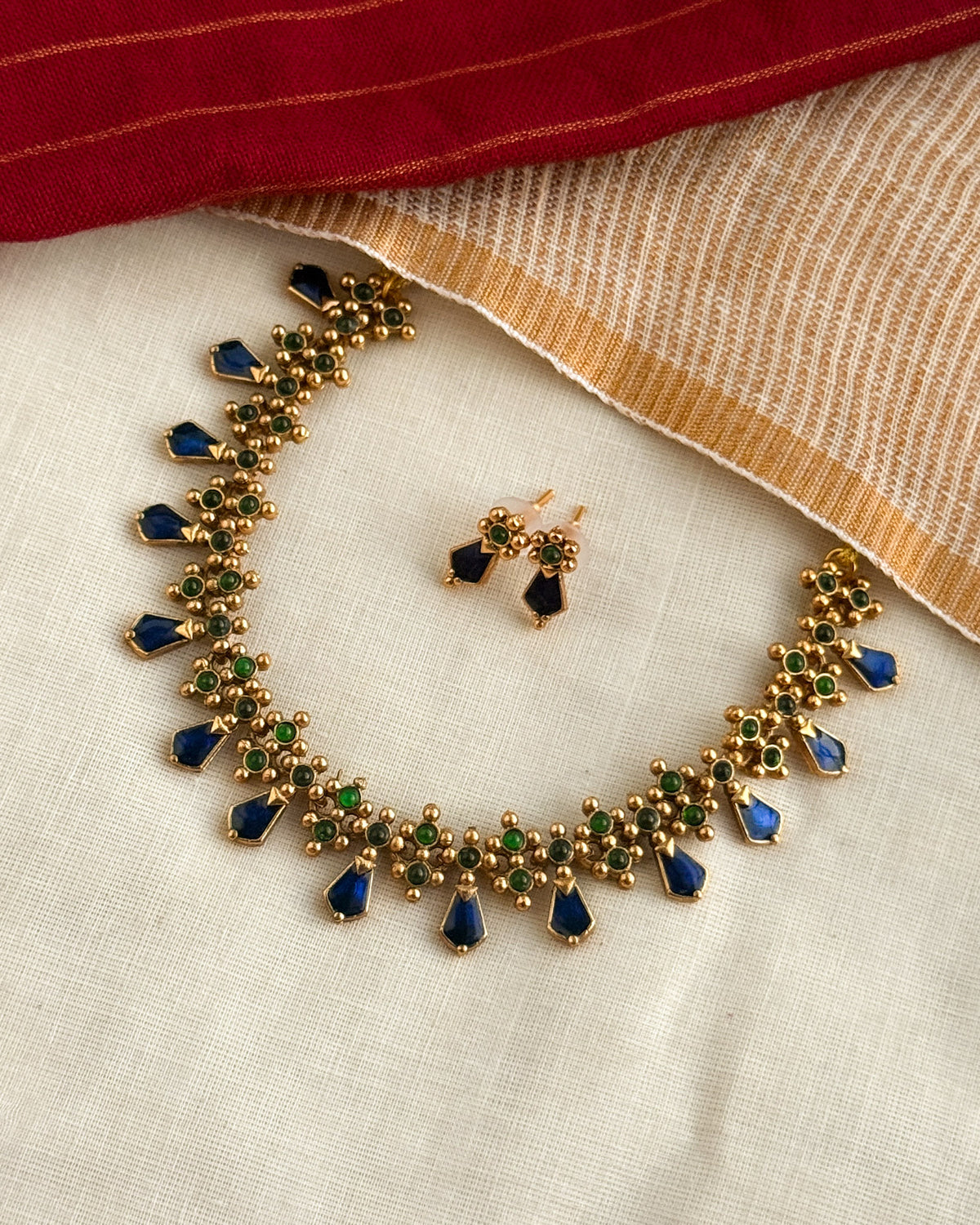 Blue Enamel Palakka Necklace-AN099