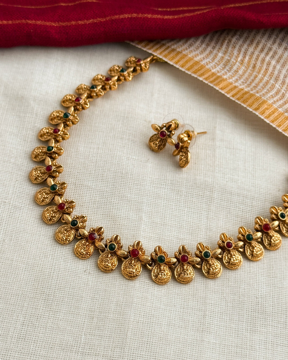 Multistone coin lakshmi necklace-AN080